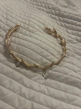 Gold Leaf forehead crown with Clear Teardrop Pendant Renaissance Tour